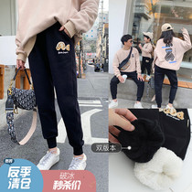 ivans new parent-child outfit a family of three parent-child pants female cartoon plus velvet trousers Joker