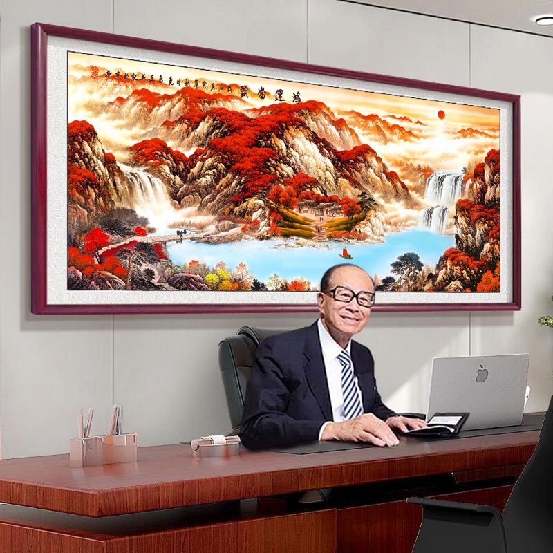 ラッキーヘッド中国絵画オフィス書道と絵画装飾風景吊り絵画宝庫リビングルームのソファの背景壁画