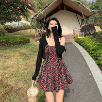 Zhang Adults Big Code Womens Dress Fat Younger Sister Mm Conspicuen Slim Fit Hood Suit Harness Broken Flowers and Dress Two Sets of Summer