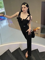 Proud Dancing Suit New Lacing Harness Conjoined Pants Black Rose Latin Dance Practiced Martial Arts Group Performance Pants