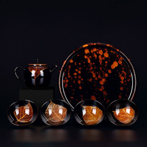 Tea set Household Jizhou Kiln wooden leaf Tianmu lamp Jianzhan Ceramic living room Kung Fu tea Road Teacup tray Teapot