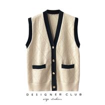 S home small fragrant wind sleeveless sweater cardigan winter outside match color Vintage V neck knitted vest female Spring and Autumn wear
