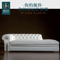 Lu Fei furniture Light luxury post-modern leather art buckle Chaise longue sofa Living room sofa Bedroom bed tail sofa