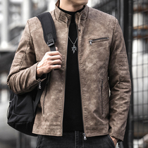 Mens Leather Coat Jacket Ruffled TREND PORT Wind Imitation Sheep Leather Casual collar Locomotive Riding youth leather jacket