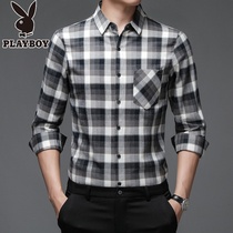 Playboy long sleeve shirt men Business Leisure cotton plaid shirt spring and autumn loose trend mens thin