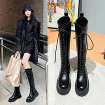 Martin boots female 2021 new autumn black Inner height no knee long boots thick soles thin plus velvet tall boots