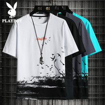 Playboy short-sleeved t-shirt mens summer trend brand pure cotton trend ins ice silk breathable loose t-shirt mens summer clothes