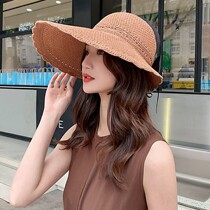 Sun protection visor large edge sun hat Anti-roll foldable empty top cool hat Womens summer breathable fashion straw hat