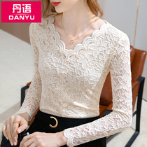 Dan long sleeve lace shirt Womens 2021 Autumn New Fashion v collar with foreign style small shirt design sense of base shirt