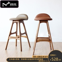 Nordic modern minimalist solid wood rotating bar chair light luxury creative custom home backrest high stool cafe bar stool