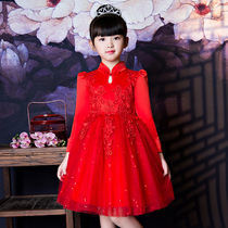 Girls princess dress puffy gauze dress autumn and winter new childrens dress tailing performance dress flower dress