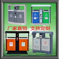 Outdoor garbage bin steel wood fruit box stainless steel iron sorting outdoor garbage drum Park