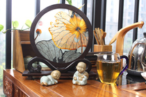 Xiangembroidery Double-sided embroidered piece pure handmade embroidery finished lotus leaf lotus leaf home decoration swinging table New Years Eve gift