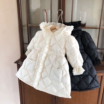 Female baby long thick white down jacket 2021 new foreign style childrens coat waist princess girl