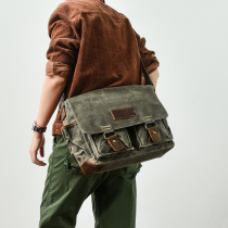 Retro made old men Postbag oil wax canvas Single shoulder Hard quite inclined satchel trendy casual mens bag