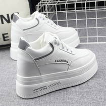 Hong Kong autumn thick soled inside 10cm small white shoes women 2021 new trendy shoes slope heel hundred casual shoes White shoes tide