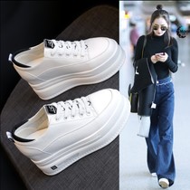 Hong Kong Yang Mi with the same Korean version of the increase in womens shoes 2021 new leather white shoes muffin thick bottom casual board shoes