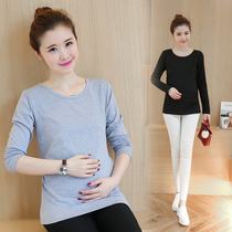 Pregnant womens base shirt T-shirt womens long sleeve wear autumn and winter clothes outside wear inside spring and autumn bottomed clothes tight black top