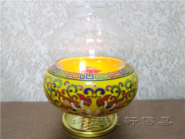 Dehui Xuan inlaid with gold gourd auspicious lamp holder enamel porcelain oil lamp true gold lotus Buddha lamp ghee lamp Buddha lamp