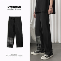 Spring and autumn black plaid loose mopping Yuppie trousers trend hanging handsome dad pants Mens and womens straight casual pants