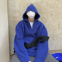 Winter hooded cardigan sweater for men and women couples Korean retro lazy loose casual sweater jacket men