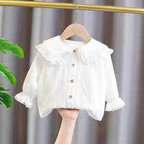 Girl Pure Cotton White Undershirt Child Lace Collar Side Long Sleeve Girl Shirt 2021 New Lining Woman Baby