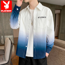 Playboy shirt Mens spring and autumn long-sleeved casual trend loose gradient shirt High-end design niche