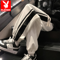Playboy striped casual pants men summer thin pitch tide hundred loose beam feet pants spring autumn