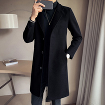 Tide brand 2021 autumn new mens long slim wool wool coat Korean casual thick trench coat