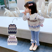 Girl Knit Waistcoat Spring Autumn Slim Fit 2022 Spring Dress New Foreign Air Children Vest Woman Baby Retro Woolen Clothes Tide