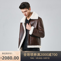 Original ecology b3 sheep fur one coat 2021 new leather jacket real leather men motorcycle fur coat winter