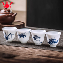 Zhongjia kiln owner Cup Single Cup Jingdezhen hand-painted Meilan bamboo chrysanthemum small tea cup kung fu tea bowl Jade mud Bell Cup