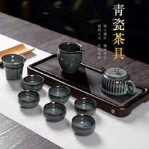 Longquan Celadon set of high-end Kung Fu tea set handmade brother kiln iron tire ice crack teapot Teacup set Household ceramics