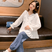 Maternity dress summer chiffon shirt new two-piece top eve baby shirt long-sleeved womens Korean loose suit summer