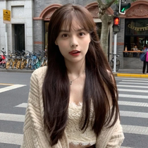 Wig Woman Long Hair Headgear Black Long Straight Zi Liu Hai Nets Red Sweet Beauty Natural Air Liu Hai Whole Top Wig Simulation