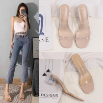 Transparent High heel Shoe woman sandals 2022 Summer new sexy outwear coarse heel sandals heel FASHION CRYSTAL SLIPPERS