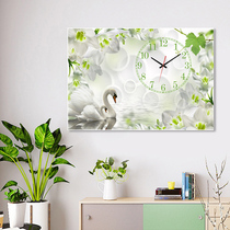  Crystal film single frameless decorative painting silent wall clock distribution box Living room dining room hanging painting small fresh swan