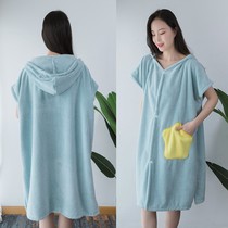 Japanese gp can wear bath towel with cap Household women can wear pure cotton water absorption quick-drying not easy to lose hair Cape bath skirt