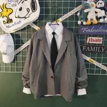 Casual suit mens spring and summer trend ins harbor style handsome dk uniform wild loose Ruffian jacket suit jacket