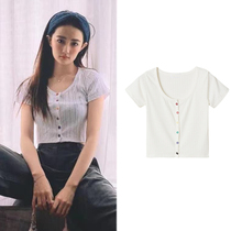 Xu Lu with the French niche sweet short cardigan base sweater T-shirt womens summer thin wild top