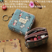Small wallet coin wallet Korean version zipper womens canvas art cute mini coin bag headset storage bag