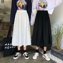 Spring and autumn 2021 new Korean white frock skirt student retro a word high waist pleated skirt skirt female ins