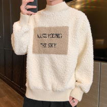 Lamb cashmere sweater men thick half high collar 2021 new winter sweater warm clothes base shirt trend