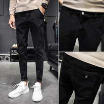 Jeans mens Tide brand elastic slim small feet 2021 Spring and Autumn new black Korean trend long pants men