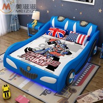  Creative car childrens bed boy with guardrail cartoon wardrobe desk combination set female storage baby single