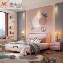  Childrens bed girl Italian princess bed Modern light luxury boy 1 5 meters solid wood soft bag single bed 1 2 teenagers