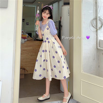 Hepburn wind wave point sling two-piece set female Xia minority first love foreign style retro gentle retro small strap