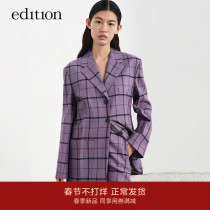 edition suit jacket female 2022 spring new design feeling purple plaid wide shoulder suit female gentleman suit