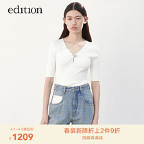 Edition round bead buckle knit blouse Women 2022 spring new design sensation small crowdsourced pure knitwear T-shirt