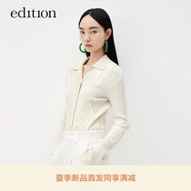 Edition flower jacquard knit cardigan 2022 summer new small crowdsourced design polo collar blouse